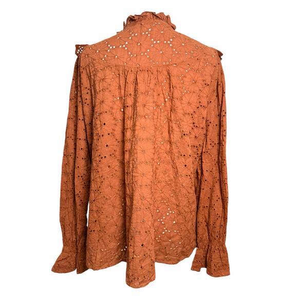 Andree By Unit Women's Eyelet Blouse Large Autumn Rust Romantic Ruffled‎ Cottage - Picture 5 of 9